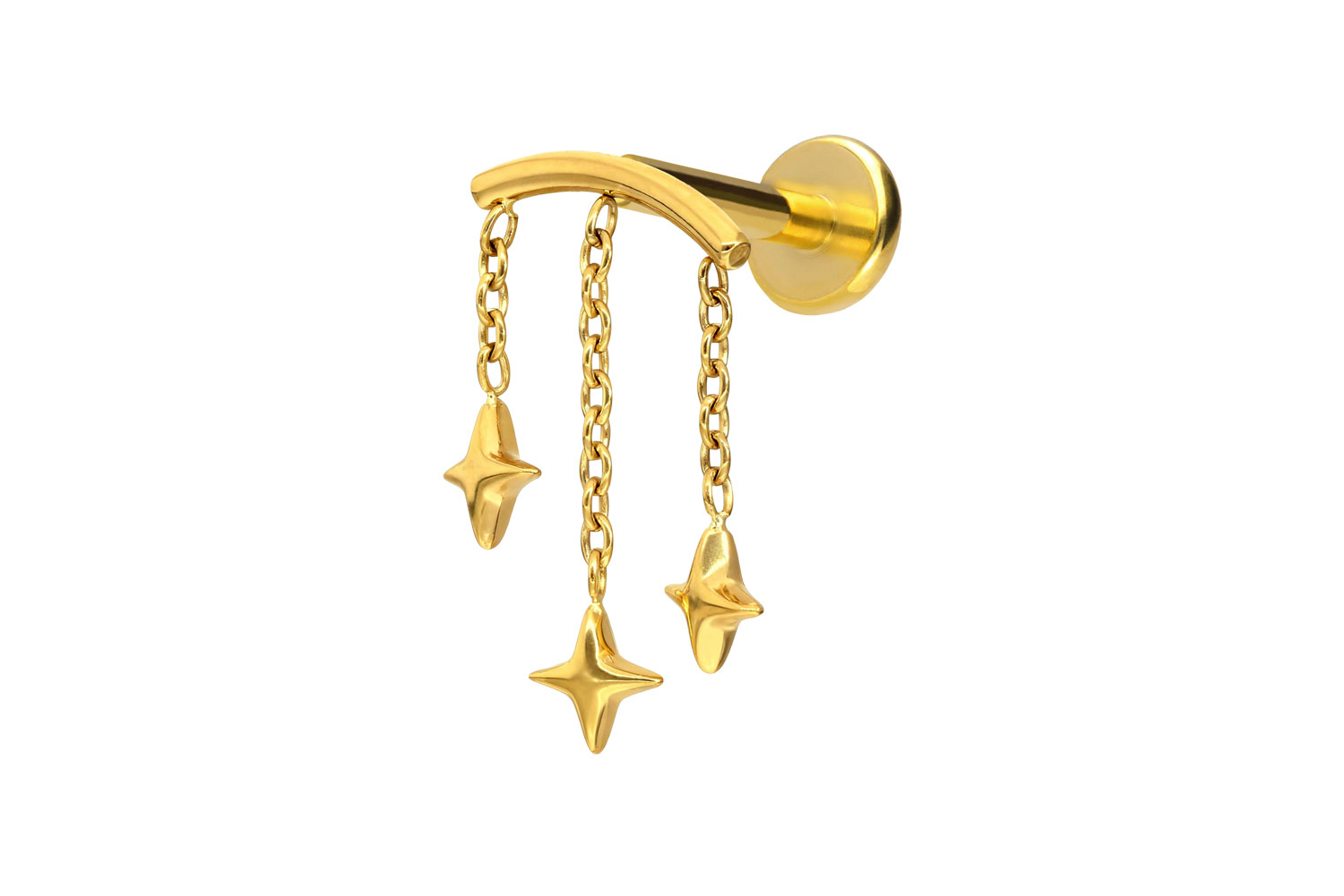 Titan Labret Piercing mit Push Fit BOGEN + 3 STERNE